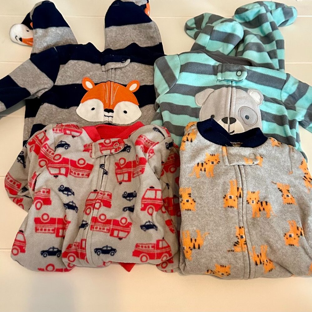 (4) 3-6m Carter's PJ Footies Fleece 4 pairs